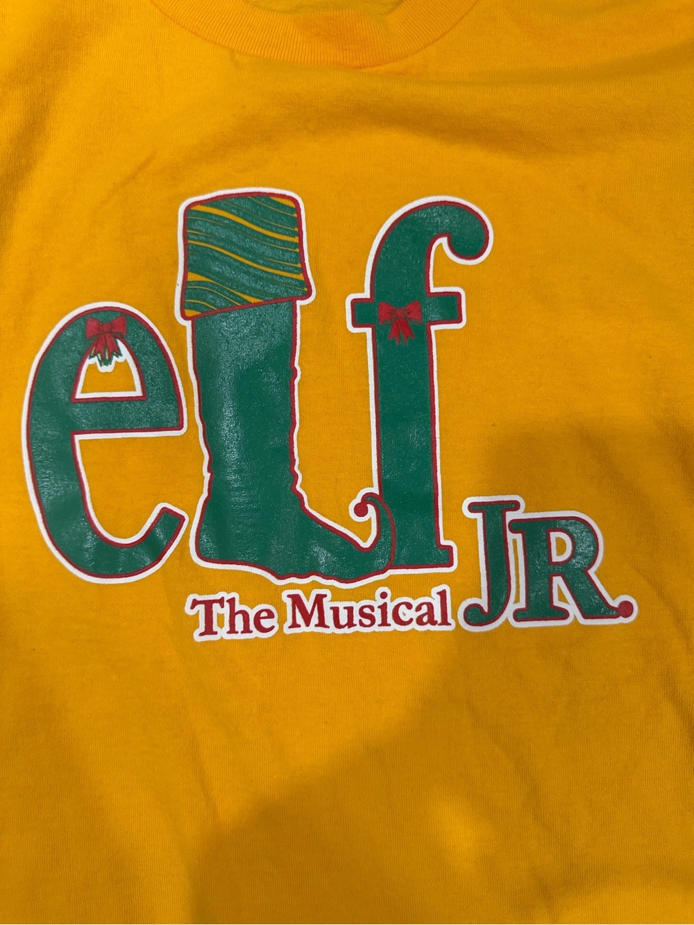ELF Yellow Short Sleeve Tee with Green and Red Musical Graphic